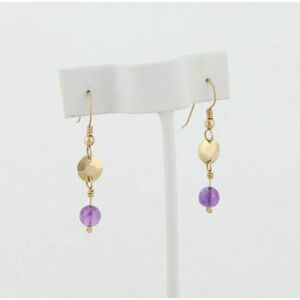 10k Yellow Gold Natural Amethyst Dangle Drop Earrings